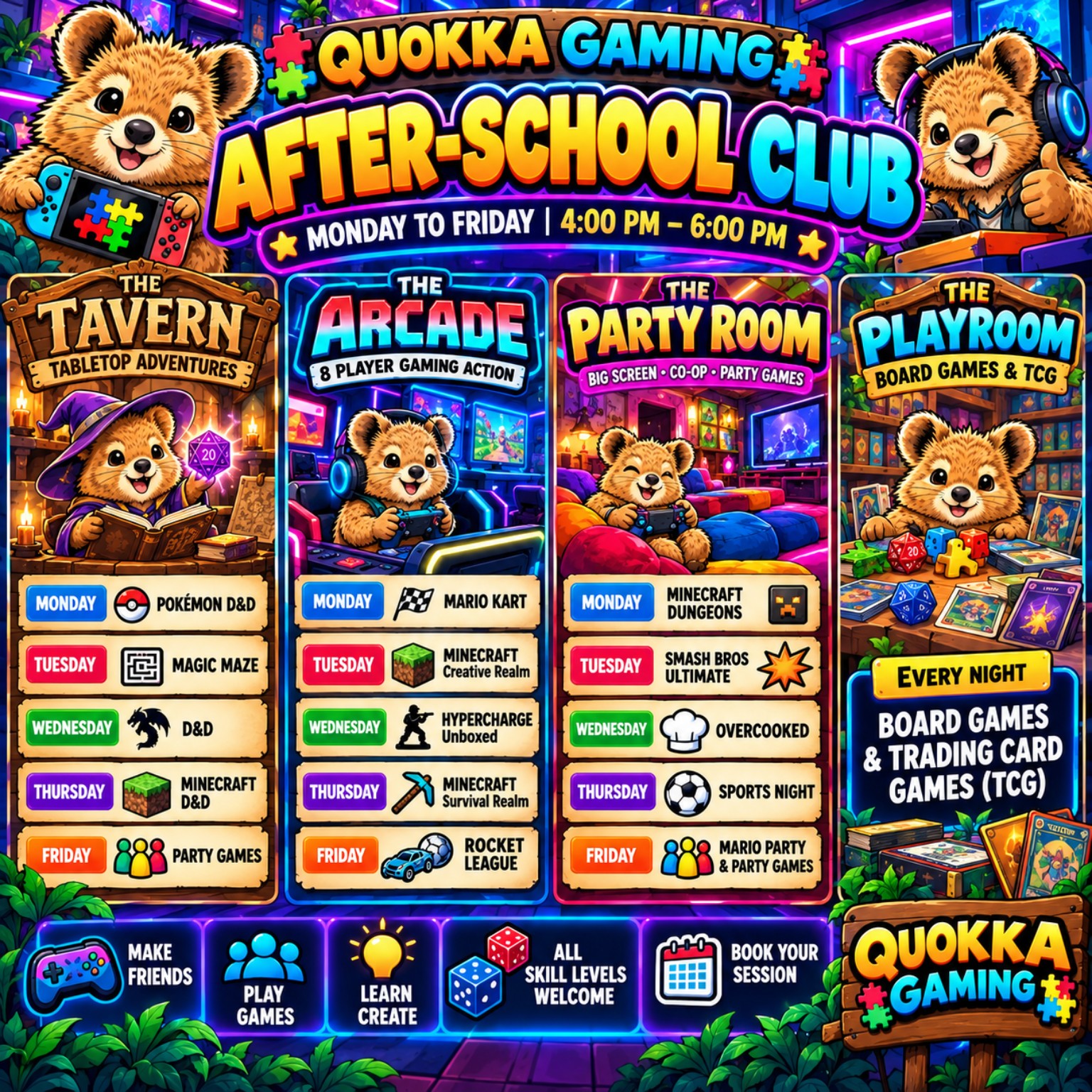 Quokka Gaming After-School Club Monday to Friday 4PM to 6PM
